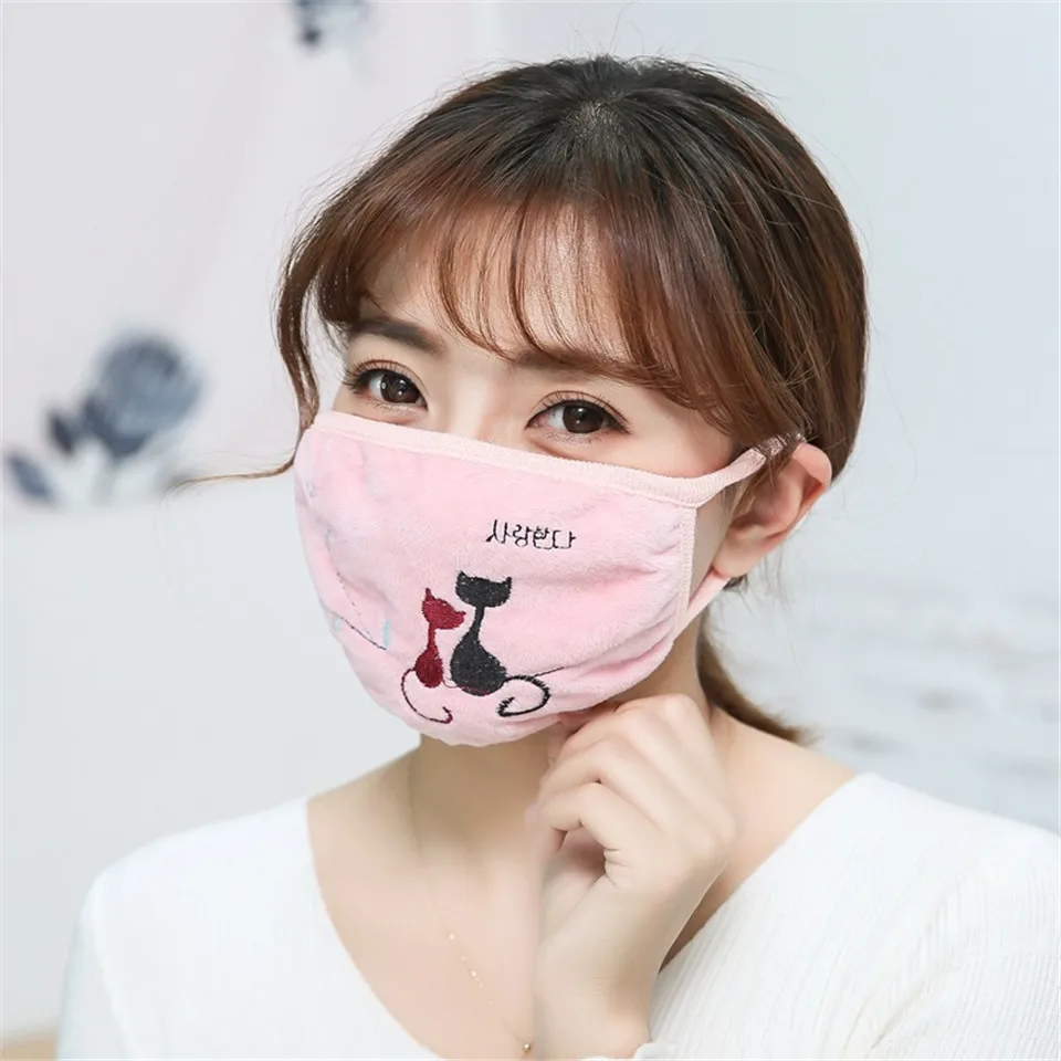 Cartoon Cat Pattern Mask Female Face Mask Cute Cotton Mouth Mask Anti-dust Pollution Masks Winter Outdoor Warm Masker For Girls