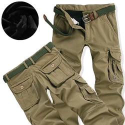 Men Winter Warm Fleece Pants Thick Chinos Cargo Pants Many Pocket Baggy Jogger Work Military Overalls Male Outdoor Long Trousers