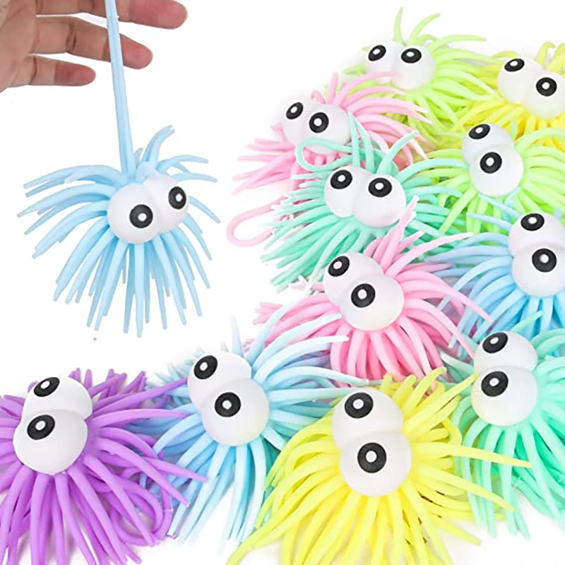 Novelty Sea Urchin Hair Ball Children's Toy Pinch Hair Decompression Toy Fingertip Ball Luminous Party Supplies Funny Eye