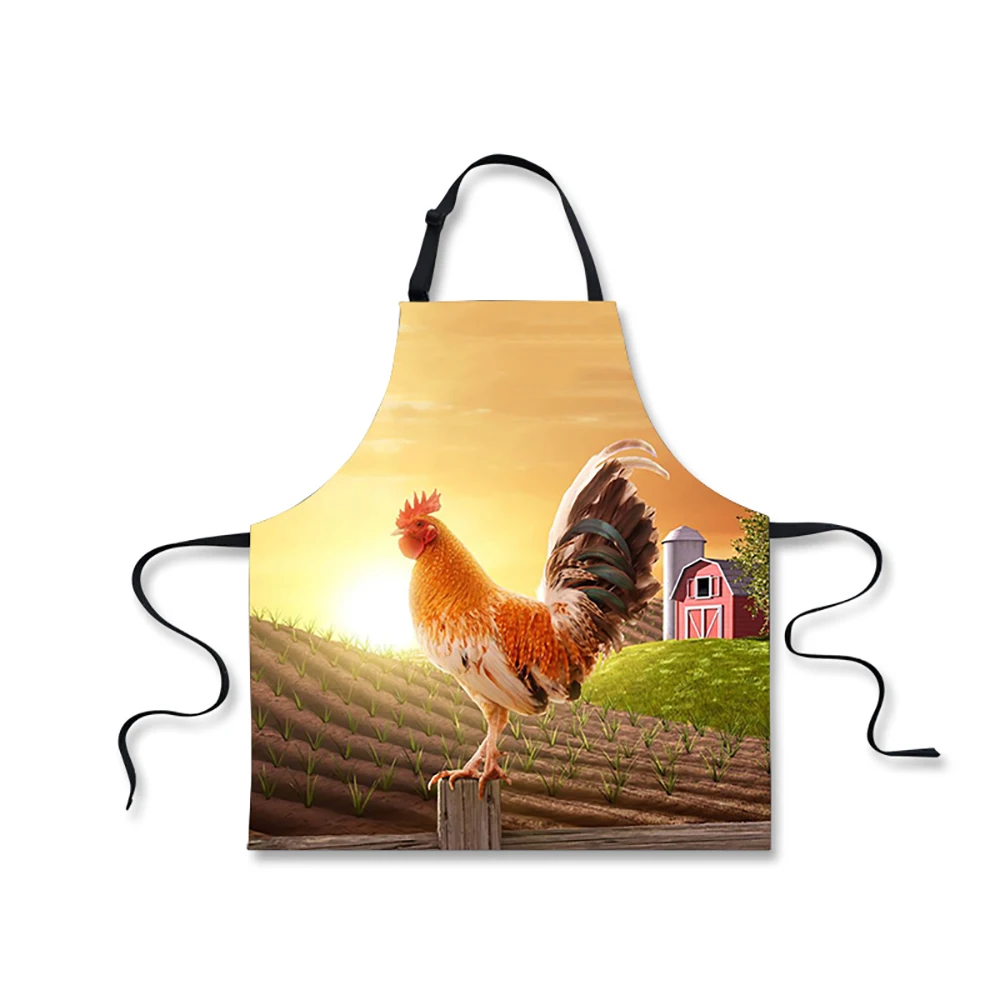 Cute Rooster Print Sleeveless Apron Woman Men Bibs Home Cooking Baking Coffee Shop Cleaning Aprons for Women Kitchen Accessories