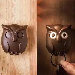 Suporte magnético de parede e coruja para chaves, chaveiro para pendurar, com gancho para pendurar, olhos abertos, decoração de desenhos animados, urso, coelho