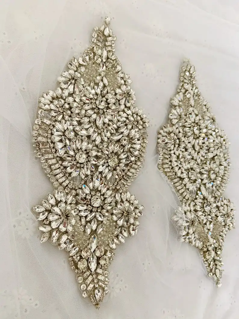 Crystal Rhinestone Body Applique for Wedding Dress, Dance Costume, Fancy Bra, Headpiece, Crafted