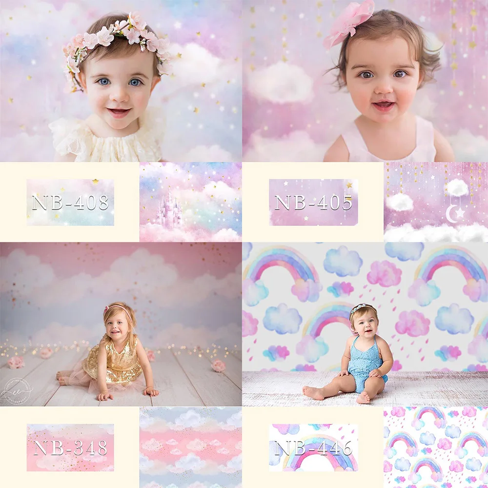 

Newborn portrait photography backdrop white rainbow cloud background for photo studio twinkle twinkle litter star blue sky prop