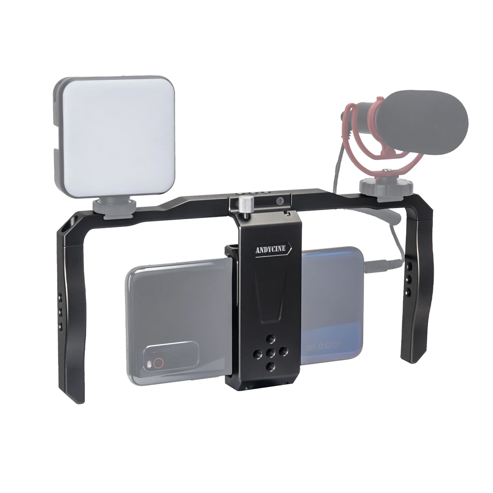 ANDYCINE-Soporte Universal para teléfono, estabilizador de empuñaduras dobles de aluminio con soporte de zapata fría para grabación de vídeo