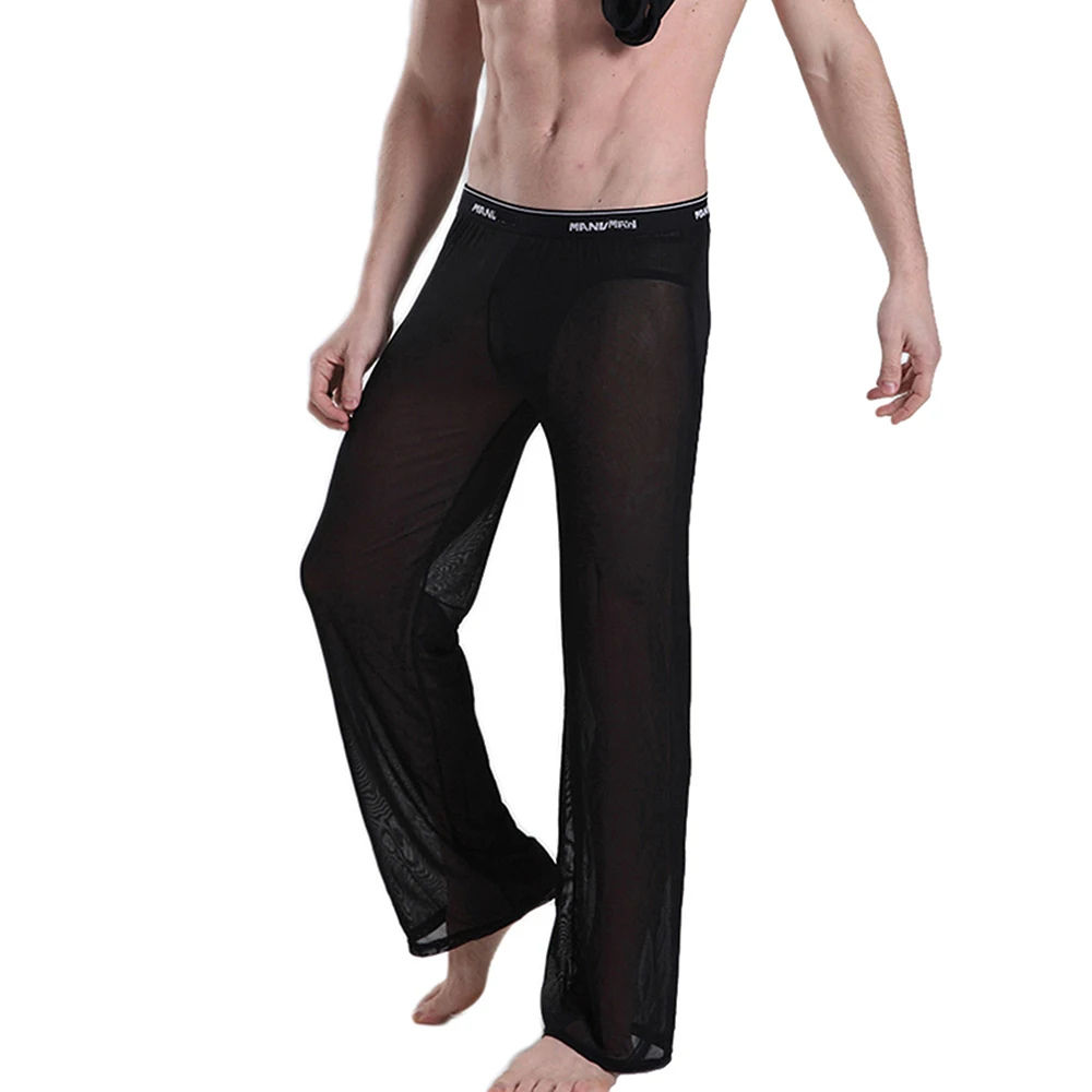 Mens Pants Transparent Mesh Sexy Long Casual Comfortable Home Pants Sport Sweatpants Spring Summer Jogger Trousers Loose Bottoms