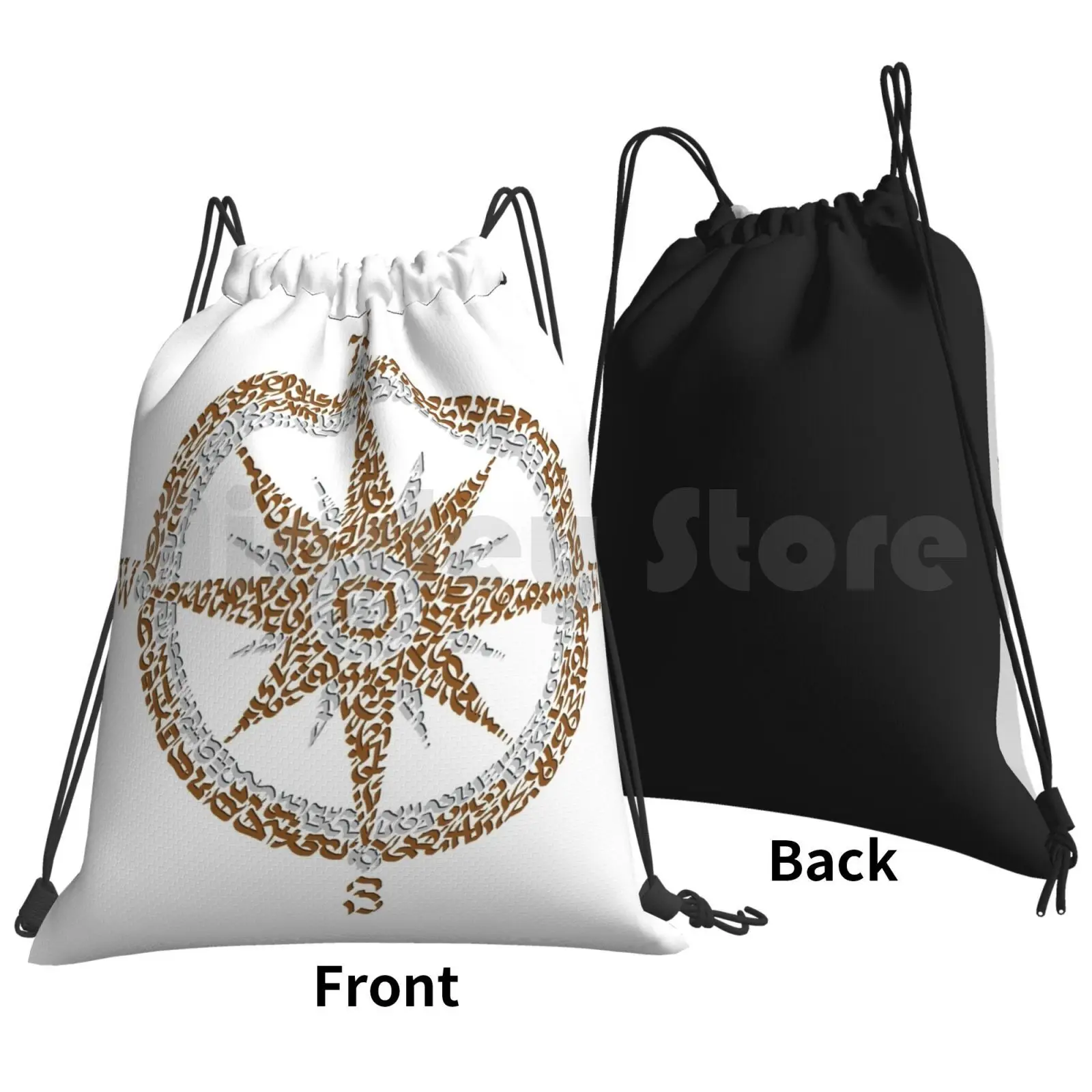 Compass Backpack Drawstring Bag Riding Climbing Gym Bag  Compass Round Circular Cardinal Points Est West South North Star