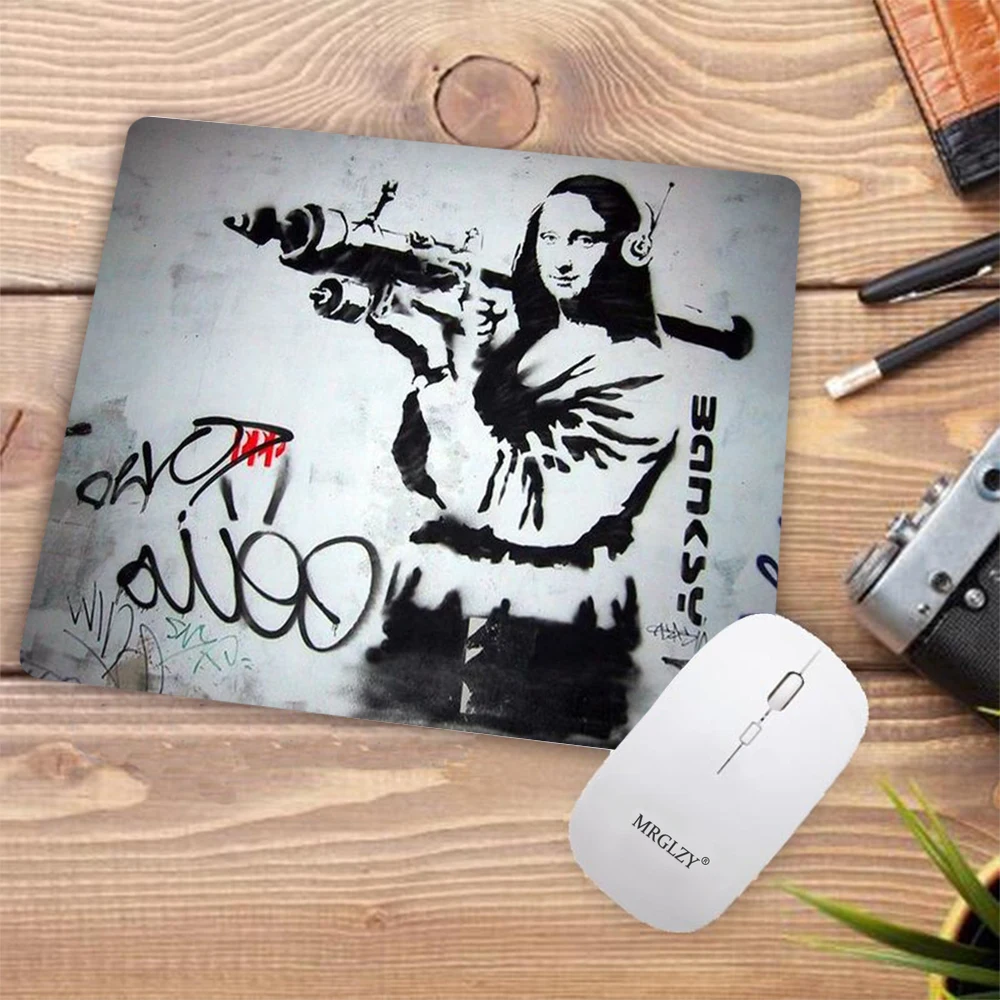 Bansky-alfombrilla de escritorio de arte callejero para Gamer, accesorios para teclados, alfombra para juegos de ordenador, ratón, 25x20cm