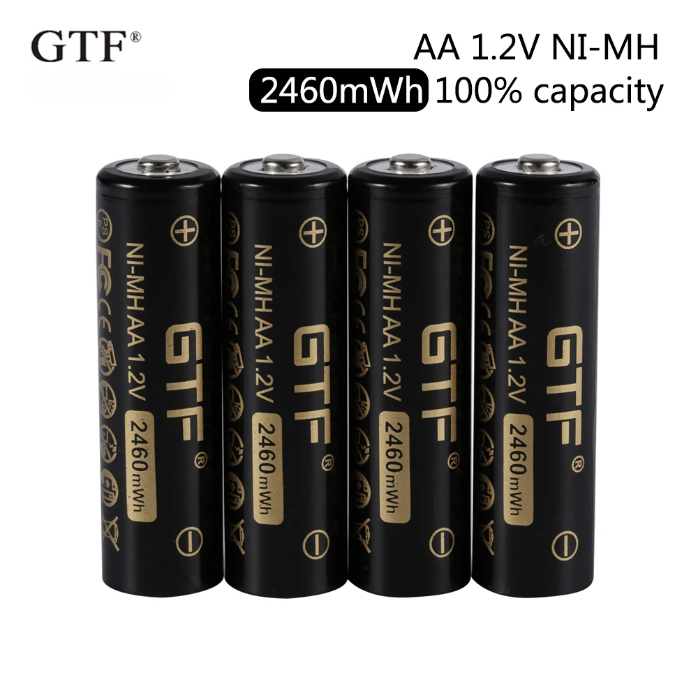 New GTF 1.2V NI-MH AA battery 2460mWh 2050mAh 100% capacity rechargeable battery for Camera Flashlight