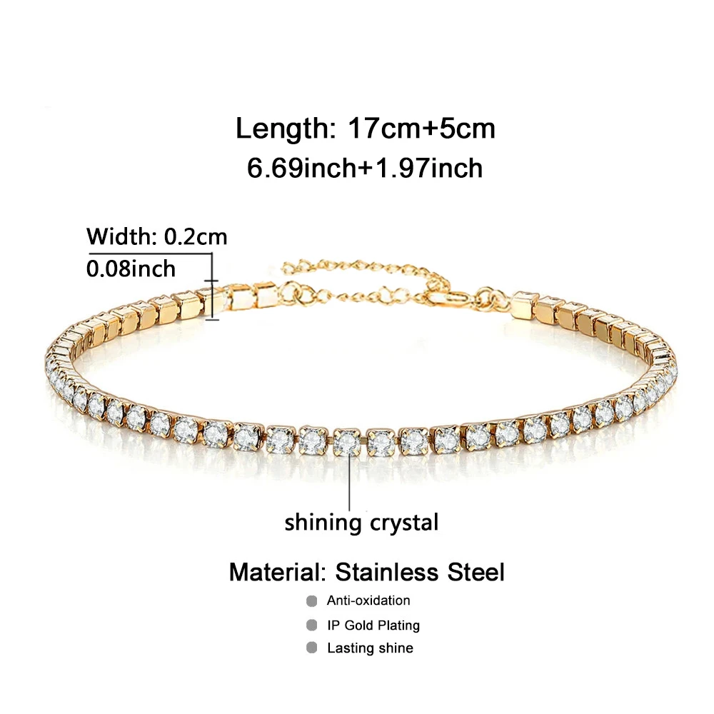Minimalist Stainless Steel Crystal Tennis Bracelets For Woman Girls Simple Rhinestone Crystal Chain Bracelet Fashion Jewelry