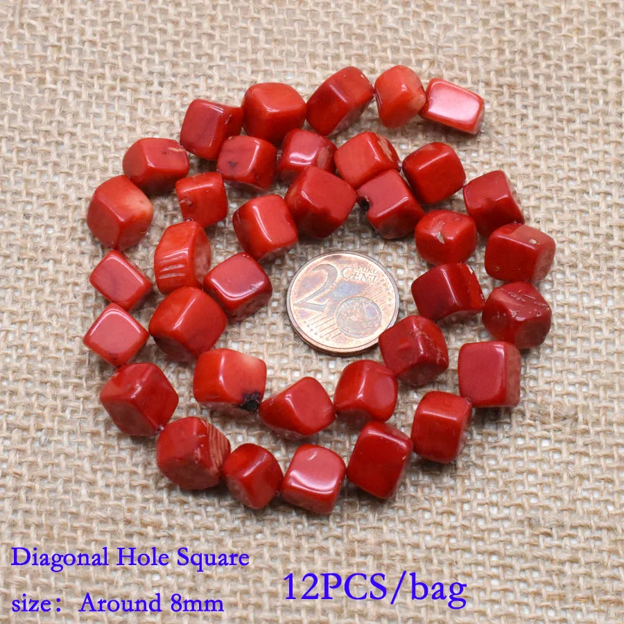 Natural Stone Red Coral Beads Irregularity Geometry Round Square  Shape Spacer Beads For Jewelry Making DIY Bracelet Necklace