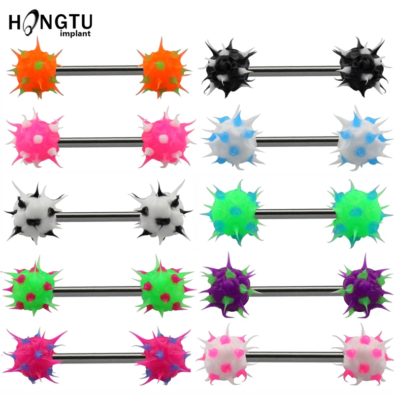 2Pcs Silicone Ball Nipple Bar Rings Women Surgical Steel Body Piercing Jewelry 14 Gauge Punk Rings Nipple Ring Barbell