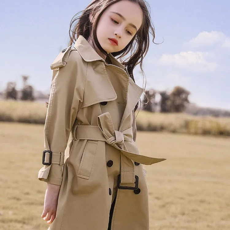 Spring Autumn Cotton Kids Girls Long Trench Coats Fashion England Style Windbreaker Jacket For Girls Cott Children Clothing