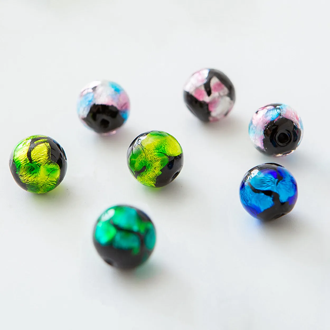 

10pcs Round Shape 8mm Colorful Foil Handmade Lampwork Glass Loose Beads for Jewelry Making DIY Crafts Findings