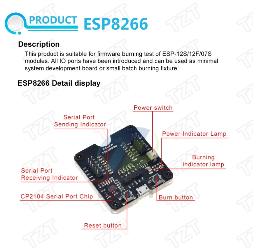 ESP8266 ESP-32 ESP32 Entwicklungsboard ESP32 Testboard Brennvorrichtung Werkzeug Downloader für ESP-12F/07S/12S – Detail 7