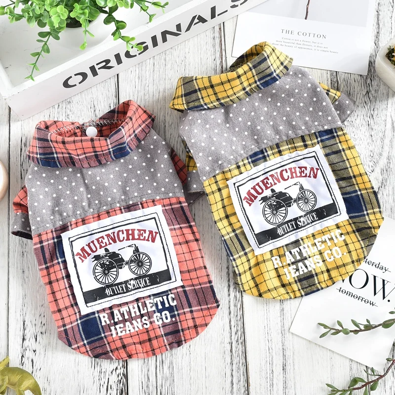 Plaid T Shirt For Dogs Yellow Orange Spring Summer XS XXL Pet Outfit Suit Costumes For Cat Puppies Small Animal Clothes Products