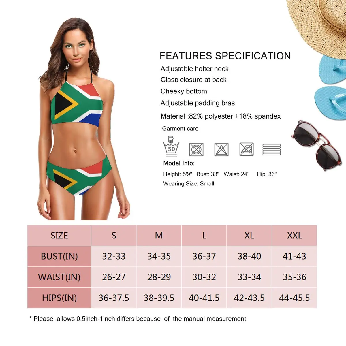 South Africa Flag - African Rugby Springboks, Sticker Duvet Bedspread T-Shirt Bikinis Exotic Swimsuit Low Waist  separate