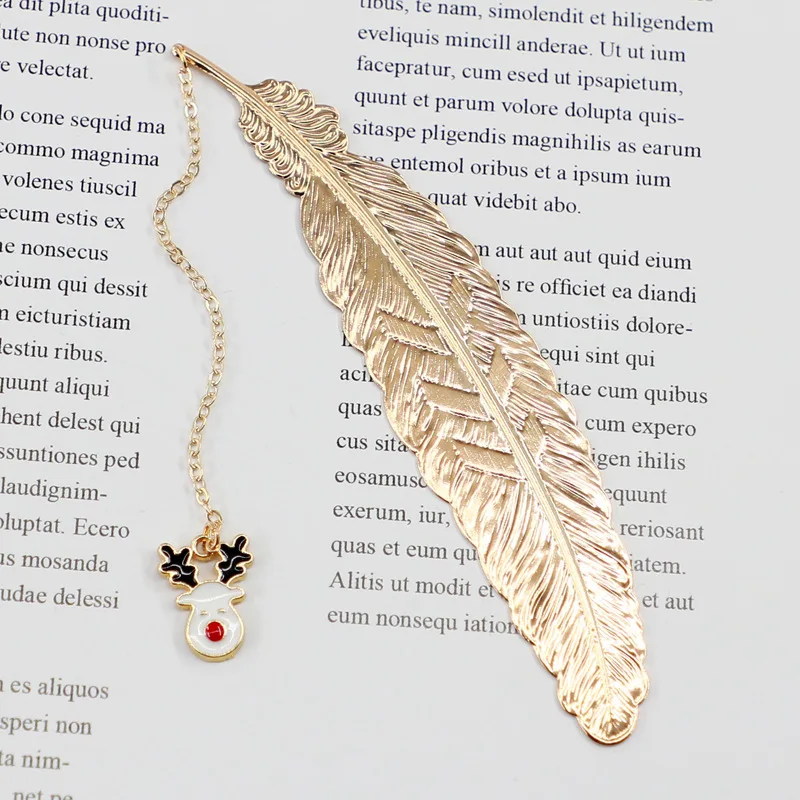 Bonitos marcapáginas de plumas de Metal de Navidad, Santa Claus, copos de nieve, marcas de libros para profesores, regalo, accesorios para libros hermosos