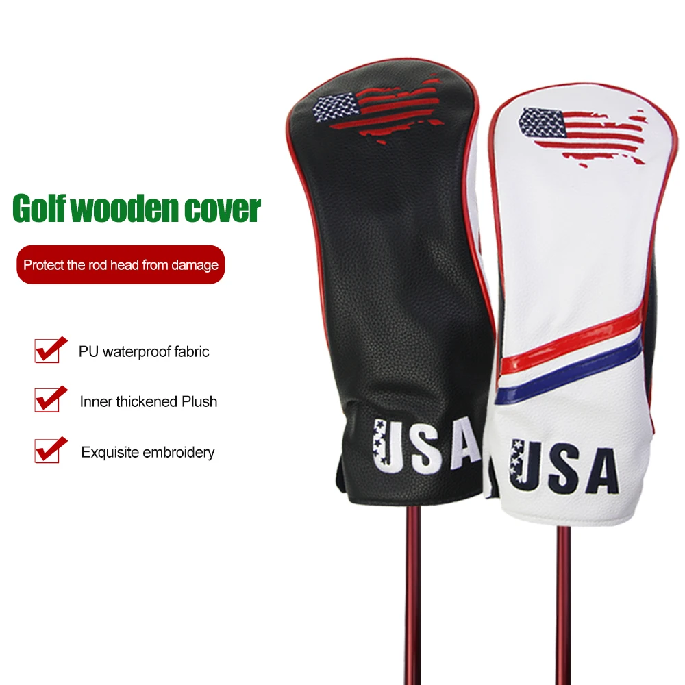 3Pcs/Set USA Golf Head Cover PU Leather Golf Club Head Covers Set of Driver 1 3 5 Fairway Woods Headcover for Golf Club