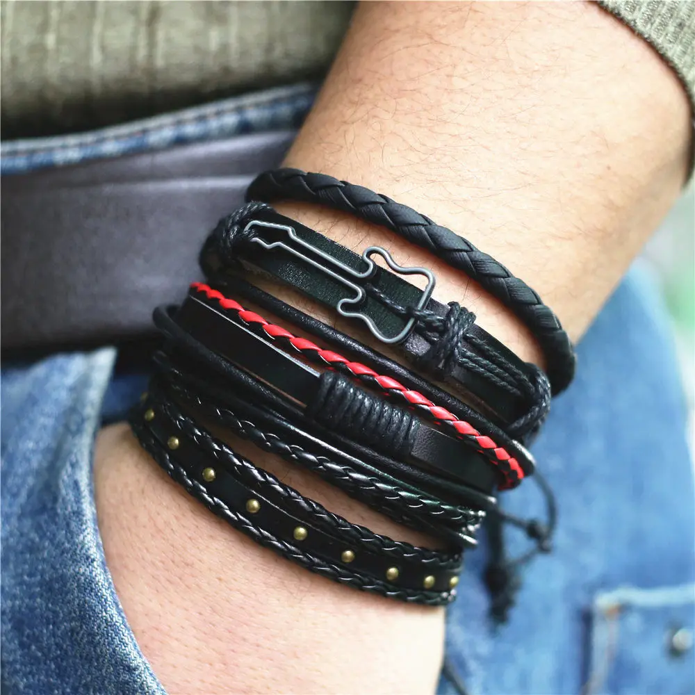 New Vintage Boho Wrap Guitar Charm Leather Bracelet Men Homme Bileklik Accesorios Pulseras Mujer Men Bracelets for Women Jewelry