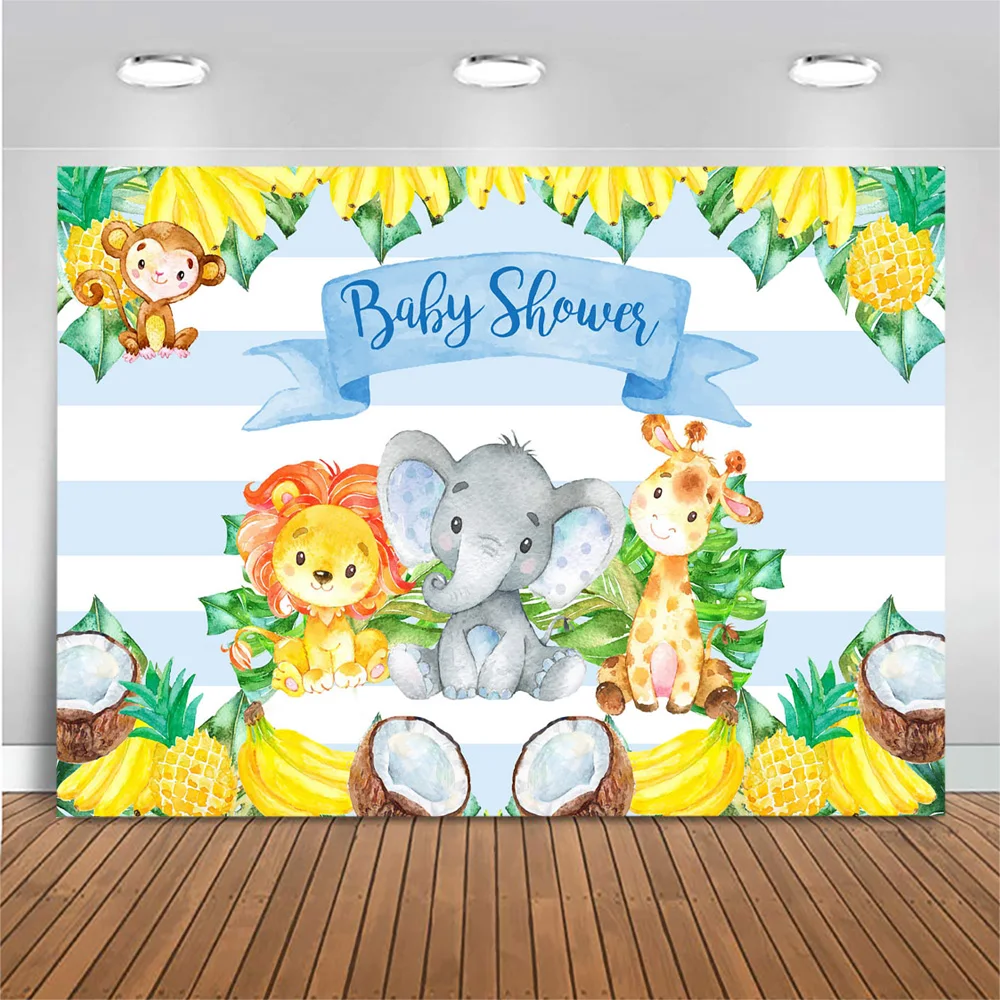 MOCSICKA سفاري الغابة استحمام الطفل خلفية الكرتون الحيوانات أوراق خضراء الطفل عيد ميلاد صور خلفية الديكور الاستوديو