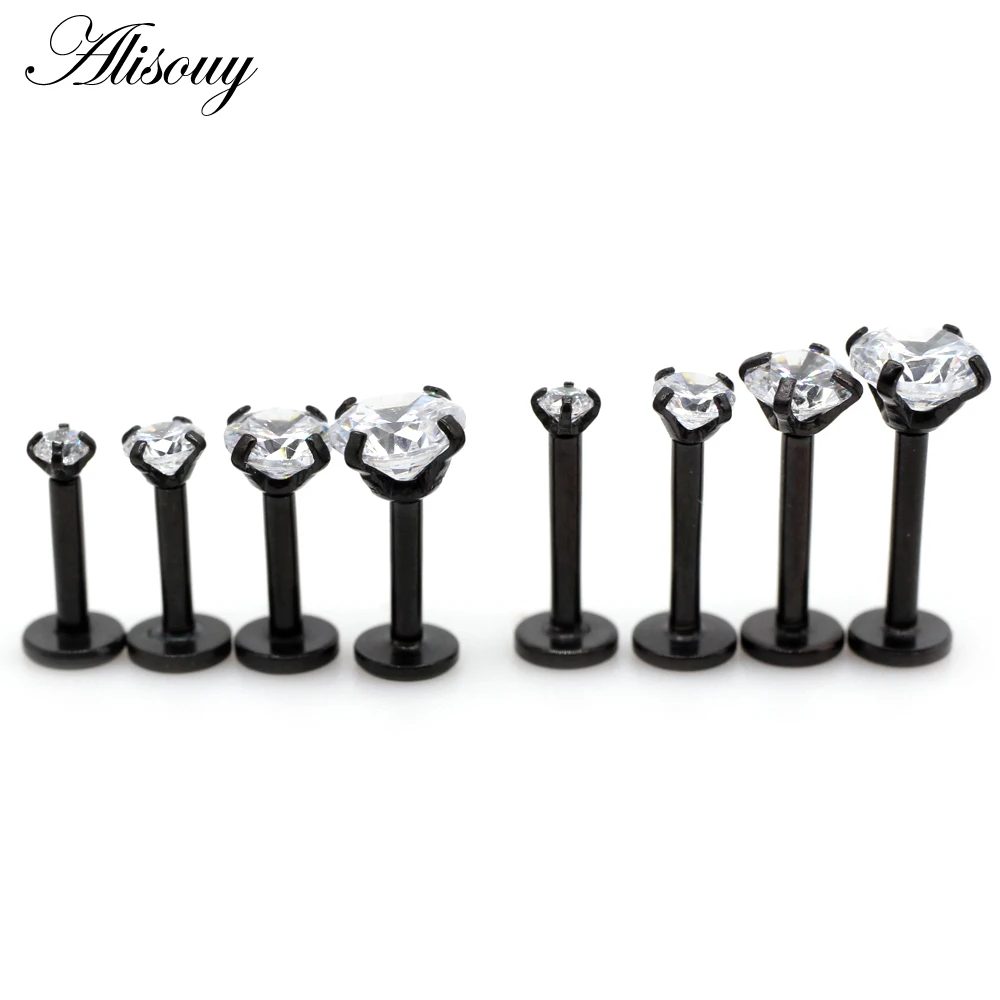 Alisouy 1pc Internally Threaded Prong Round Opal Zircon flat bottom Labret Stud Ear Tragus Cartilage Earring Lip Ring Piercing