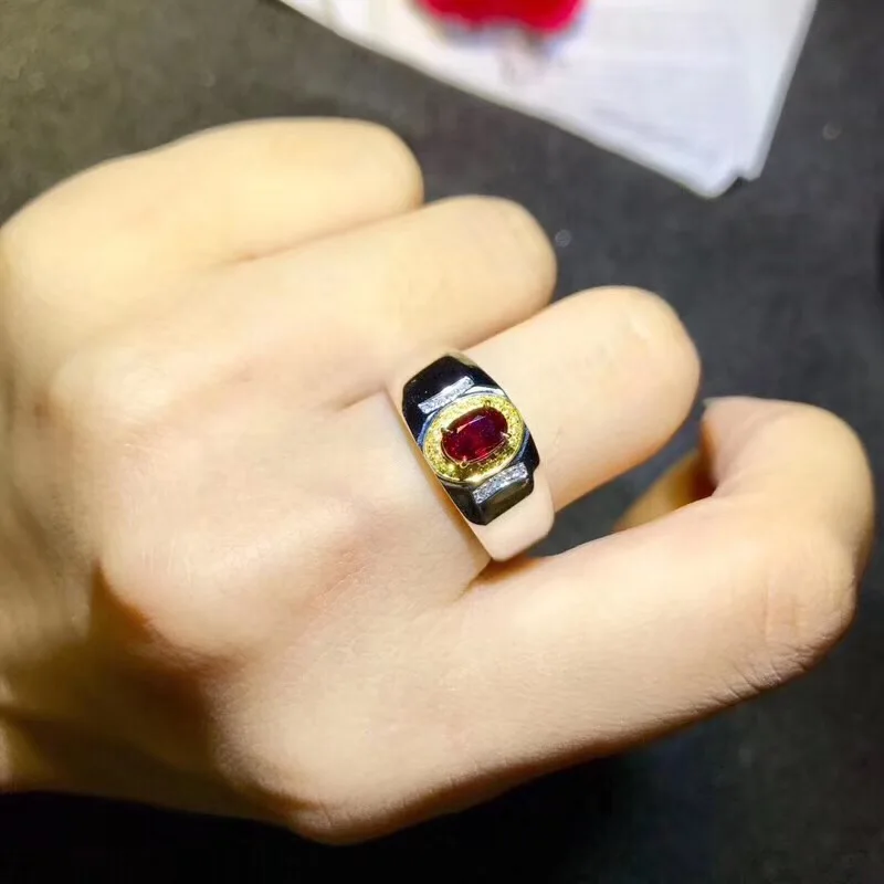 man ring with natural ruby ring  strong muscular power birthstone  oval natural gem real 925 silver man birthday gift good luck