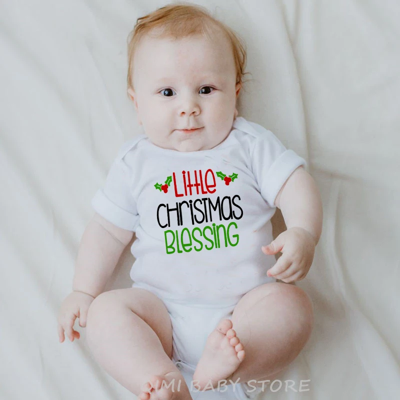 Newborn Little Christmas Blessing Baby Bodysuit Cotton Infant Boy Girl Soft Short Sleeve Party Dress Jumpsuit Baby Funny Clothes