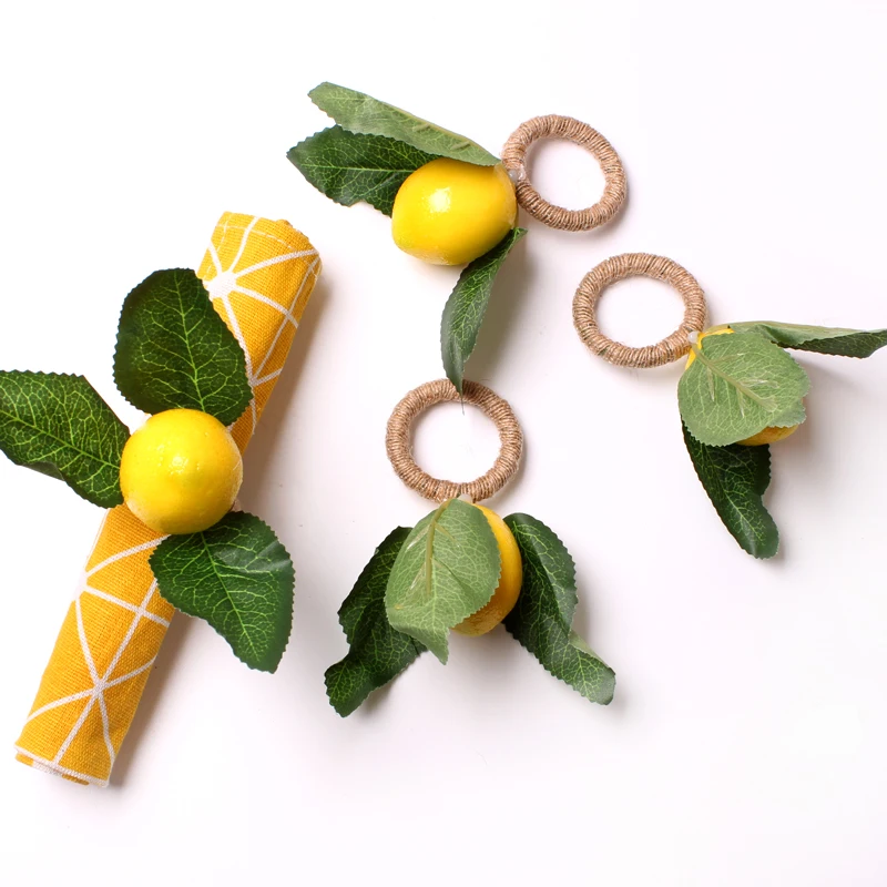 

Green Yellow Lemon Napkin Rings Set Of 4 Handmade With Vine Hemp Tissue Circle For Wedding Dinner Party Banquet Thanksgiving Day