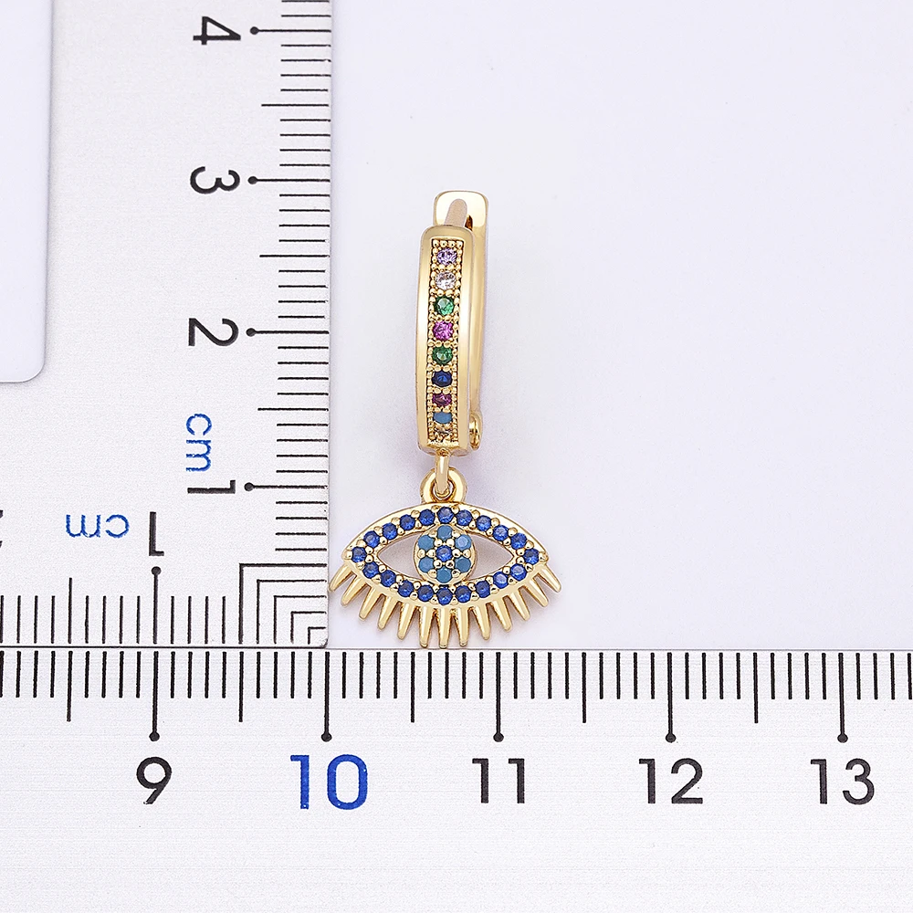 Trendy Bohemian Zircon Hollow Blue Evil Eye Hoop Earrings for Women Cute Unique Gold Color Crystal Drop Earrings Party Jewelry