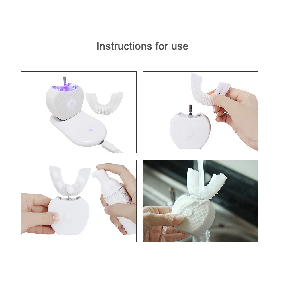 360 درجة التلقائي فرشاة أسنان كهربائية بالموجات الصوتية U نوع 4 طرق فرشاة أسنان USB شحن الأسنان تبييض الضوء الأزرق