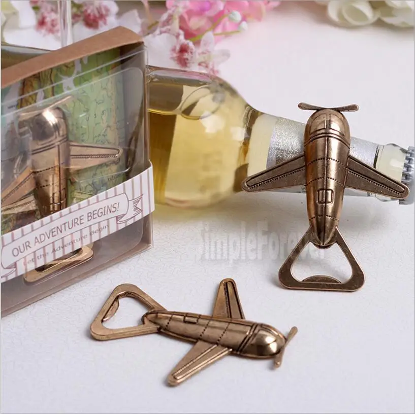 50pcs/lot Free Shipping Antique Air Plane Airplane Shape Wine Beer Bottle Opener Metal Openers for Wedding Party Gift Favors