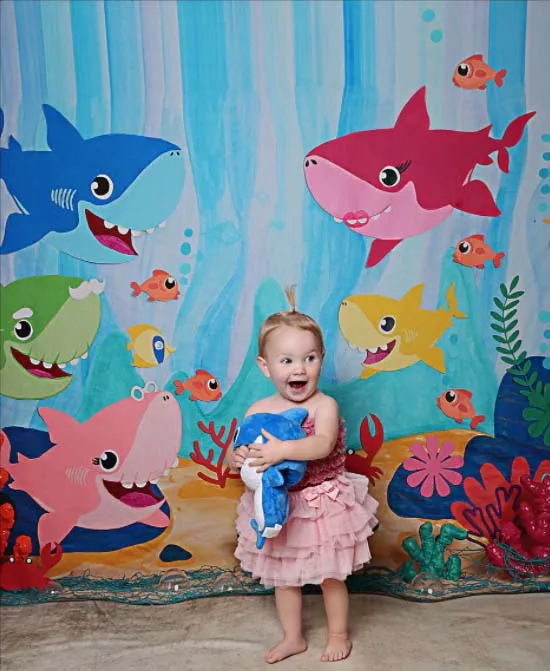 Ocean Aquarium Background Baby Party Decoration Shark Seahorse Crab Cake Crush Background Photography Studio Vinyl Background