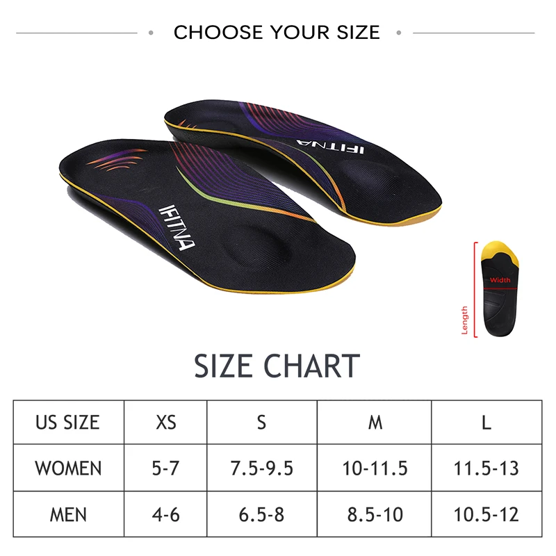 Ifitna palmilhas ortopédicas de 3/4 de comprimento, palmilhas de suporte para arco, pé plano, fasceíte plantar, arco do pé, almofada de fadiga do calcanhar
