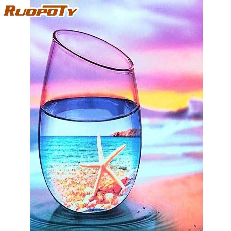 

RUOPOTY Starfish Glass Bottle Diamond Painting Cross Stitch Full Drill Square/Round Diamond Embroidery Rhinestones Paint Home De