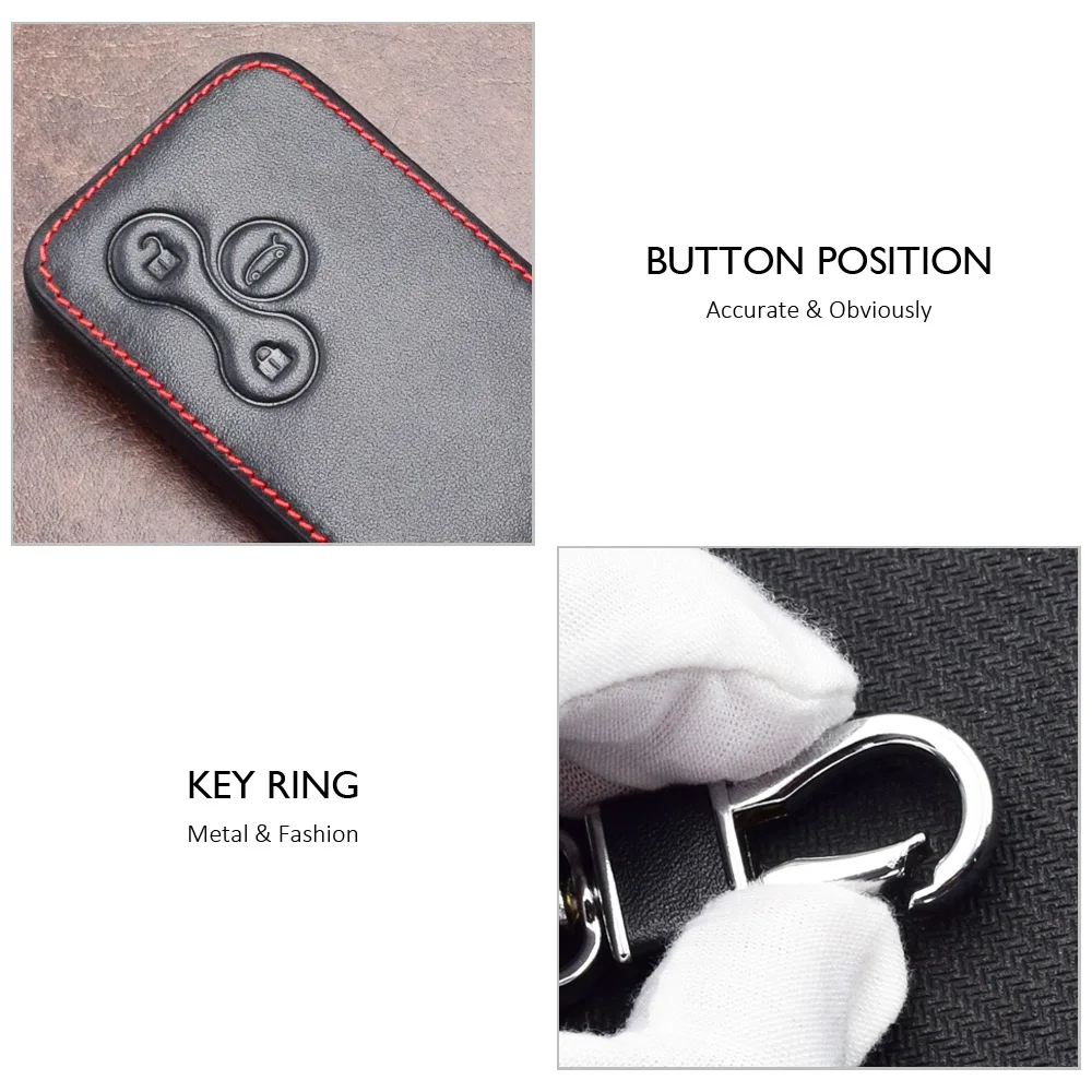 Leather Car Key Case For Renault Megane Scenic Clio 3 Buttons Smart Remote Control Fob Cover Keychain Protector Bag Accessories