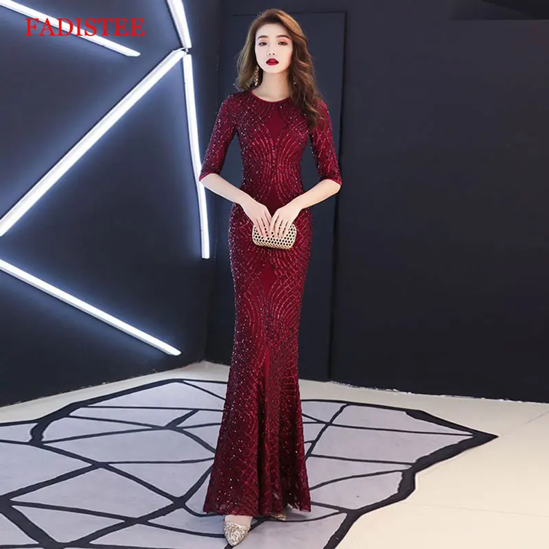 스트레치 스팽글 섹시한 머메이드 하프 슬리브 vestidos de fiesta de noche 파티 파티 이브닝 드레스 robe de soiree gown long frock