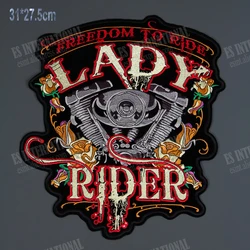 Large Huge Embroidery Patches Badge LADY  RIDER Iron On For Jacket Back Motorcycle Biker Punk Big Size
