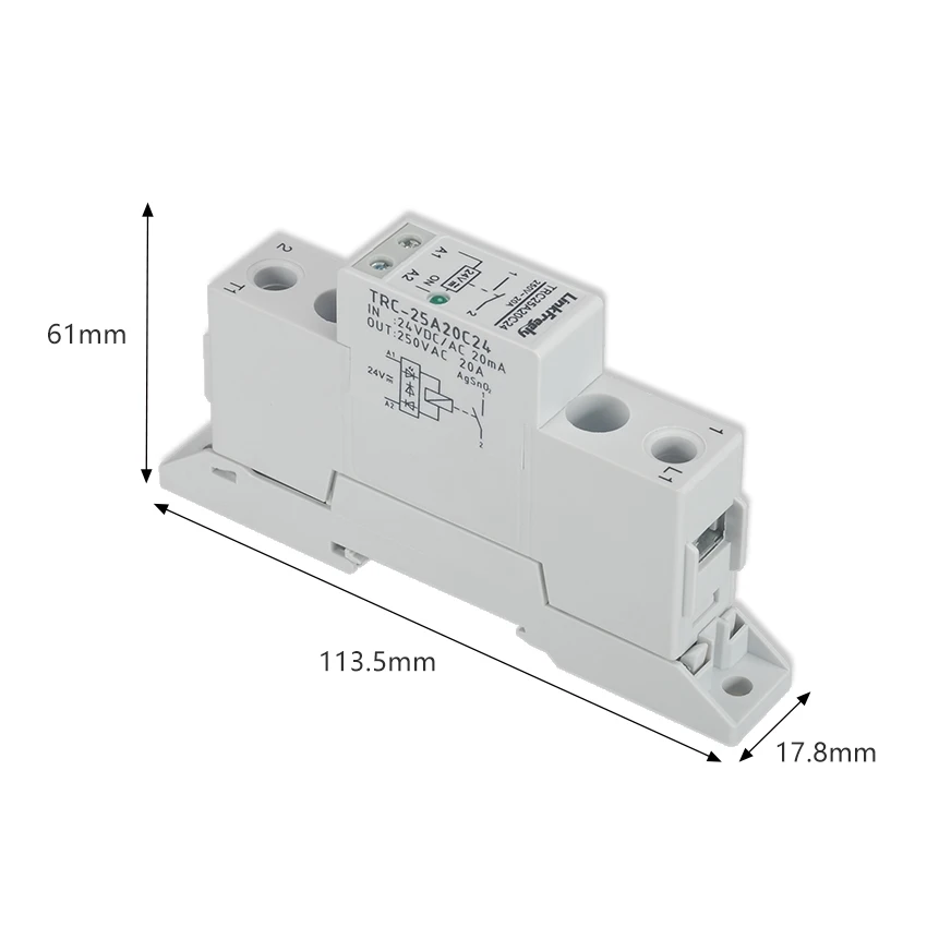 TRC-25A20C24 High Power Relay Din Rail  Input 24VDC/AC 20mA Output 250VAC 20A Electromagnetic Contact Relay Control Board Module