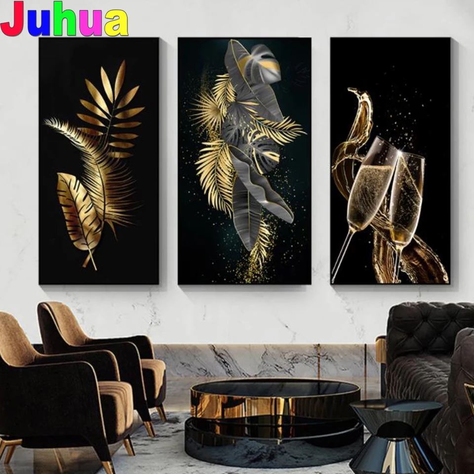 

Large Luxury Golden Leaves 5D Diy Diamond Painting full Round/Square Diamond Embroidery Mosaic Diamond Set home decor,