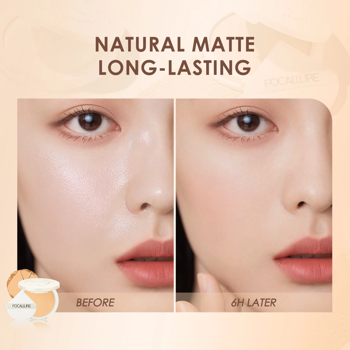 FOCALLURE Matte Pressed Powder Waterproof Oil-control Lightweight Sweatproof Anti-transfer Makeup Setting Powder Women Cosmetics