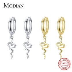 Modian 925 Sterling Silver Elegant Snake Fashion Animal Simple Hoop Earrings For Women Girls Gold Color Hypoallergenic Jewelry