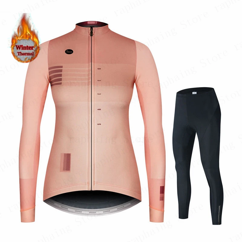 Spain Team Woman Winter Thermal Fleece Cycling Jersey Set Lady Ropa Maillot Ciclismo Hombre Long Sleeve Mountain Bike Clothes