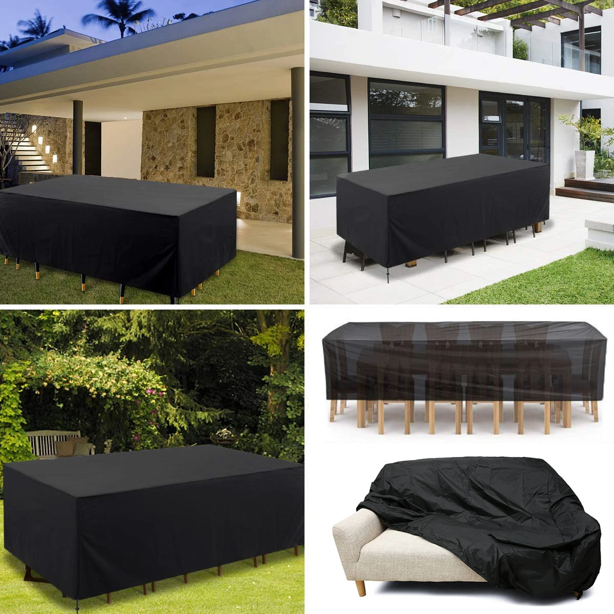 Black 210D Oxford Furniture Dustproof Cover For Rattan Table Cube Chair Sofa Waterproof Rain Garden Patio Protective Cover