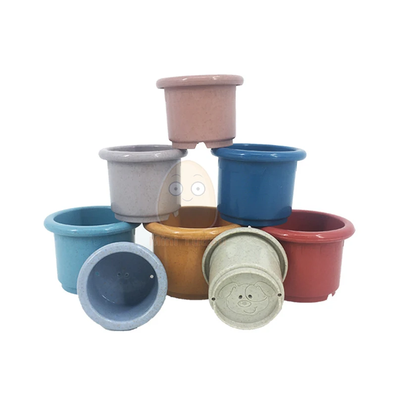 Baby Toys Stacking Cup Wheat Straw Hourglass Environmental Folding Tower Bath Play Water Set Early Educational Toys For Infant