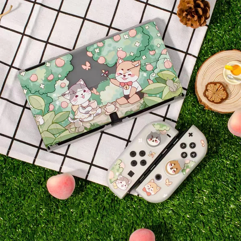 

Nintend Switch OLED Case Cute Cat Dog Hard Shell Matte Protective Shell Joy-con Gamepad Cover Case For Nintendo Switch OLED