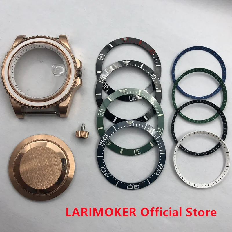 LARIMOKER 40MM Stainless Steel Automatic Diving Rose Gold Watchcase Sapphire Glass Rotating Bezel Crown Fit NH35 PT5000