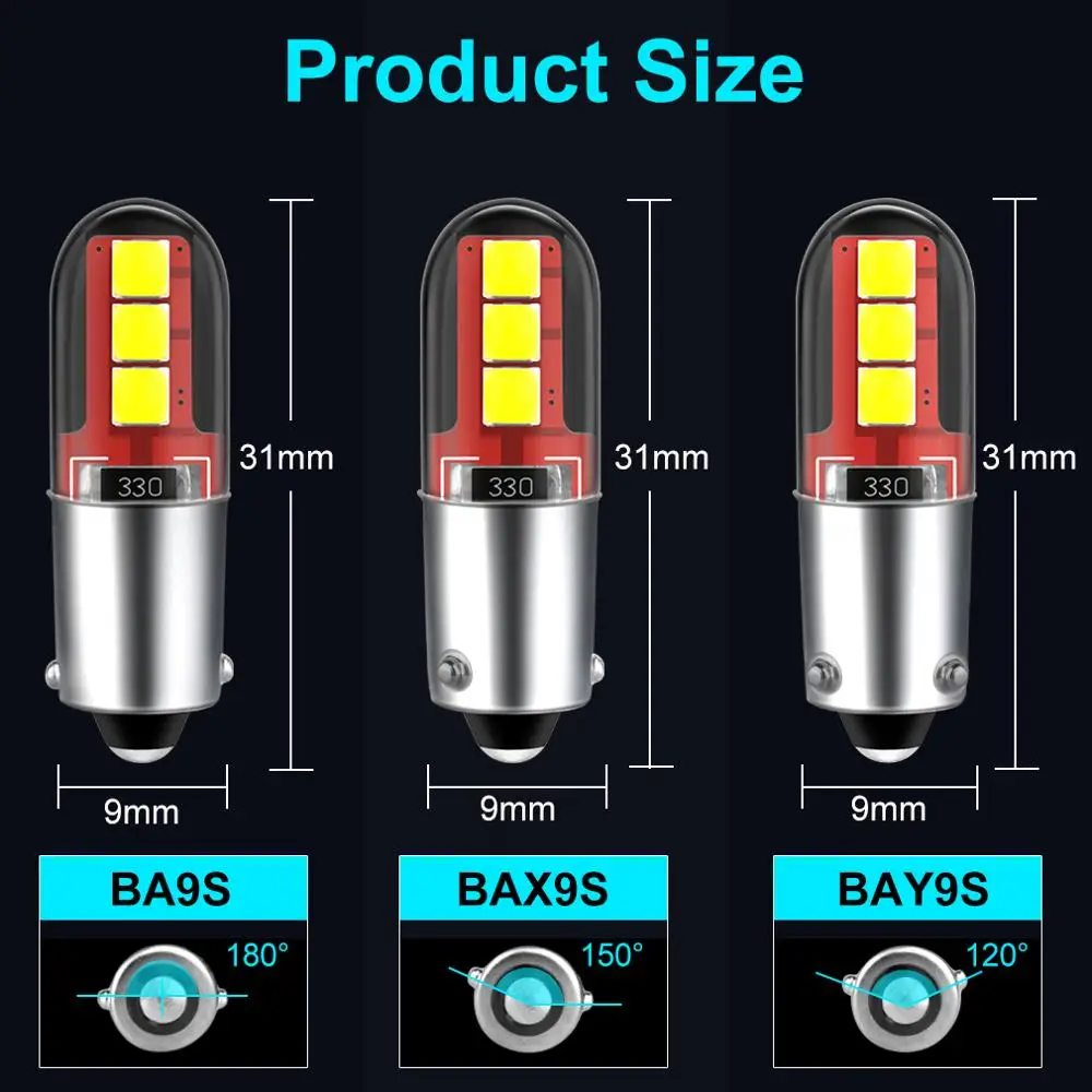 لمبة Canbus LED داخلية للسيارة ، مصابيح وقوف السيارات ، رقائق 6SMD 3535 ، 12 فولت ، BA9S T4W H6W BAX9S BAY9S H21W ، 2 قطعة