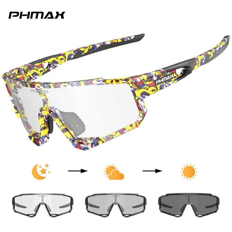 

PHMAX Photochromic Sports Men Sunglasses Polarized Mountain Bike Cycling Eyewears Safety Night Riding Protection Bicycle Goggles