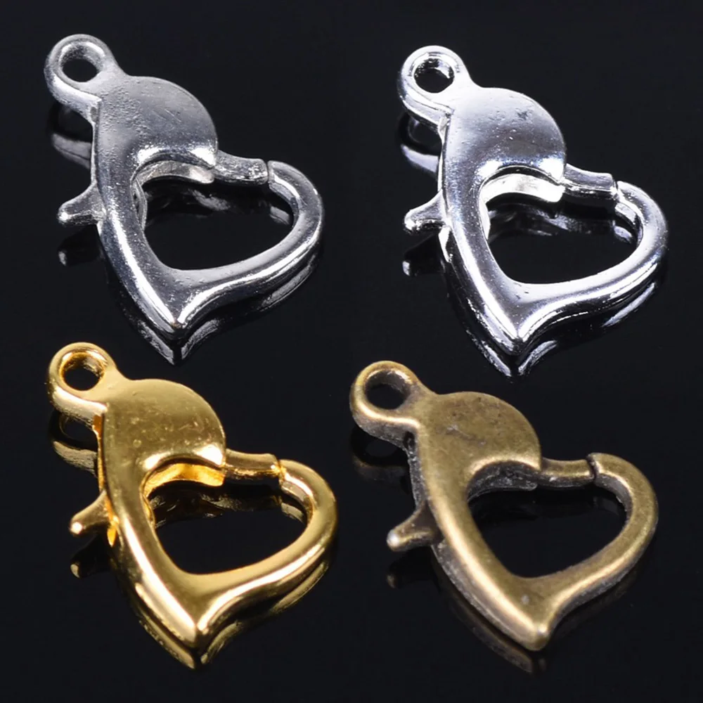 30pcs 12x8mm Gold/Silver/Bronze Color Metal Heart Shape Lobster Clasps Hooks Clips for Jewelry Making DIY Crafts Findings