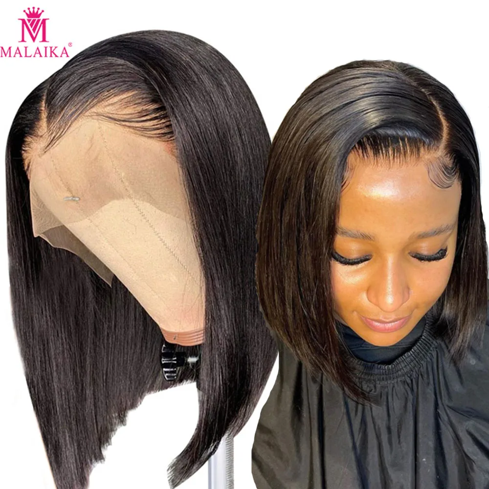 

Malaika 8 10inch Salon Short Bob Lace Front Human Hair Wigs 13x4 Lace Brazilian Hair Bob wig Blunt Cut Bob Wigs With Baby Hair